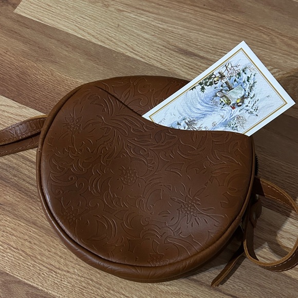 Round Brown Embossed Large Circle Crossbody Bag - Picture 4 of 8